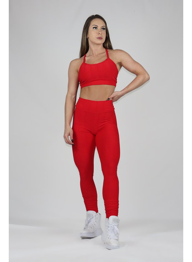 Legging Fitness Com Modelador de Bumbum Aleli Textura Vermelha